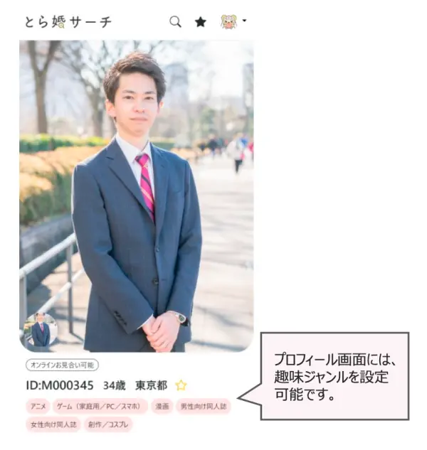 プロフィール画面：男性イメージ